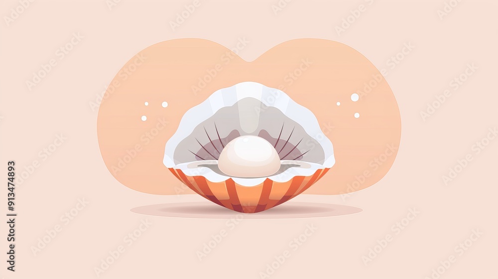 Obraz premium Uncomplicated and plain 2D vector illustration of a clam containing a pearl, designed in a minimalist style with clean, basic visuals