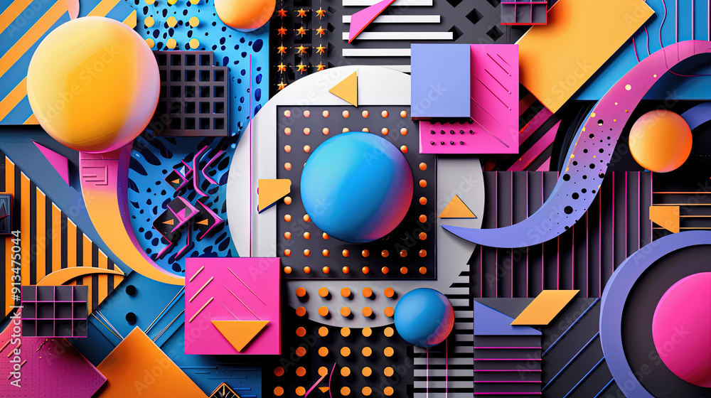 Abstract poster design with colorful geometric shapes. 3D pattern of lines. 3D illustration, template for posters, flyers and banners.
Abstract poster design with colorful geometric shapes. 3D pattern of lines. 3D illustration, template for posters, flyers and banners.