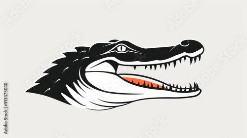 Plain 2D vector crocodile, mouth open, clean minimalist design, basic and uncomplicated illustration, simple look photo