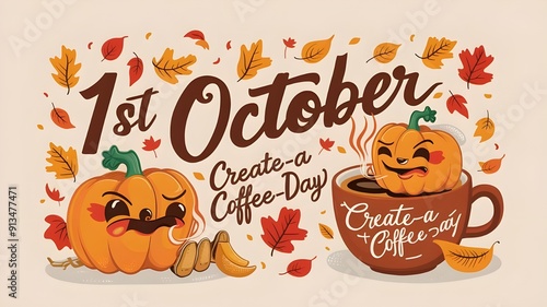 October 1st International Coffee Day Celebration Banner with Festive Design and Coffee Icons