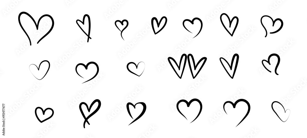 Hand-Drawn Heart Icons Collection - hearts silhouette Illustrations on White Background - Perfect for Valentine's Day, Love, Romance, and Relationship Design Hand-Drawn Heart Icons Collection - hearts silhouette Illustrations on White Background - Perfect for Valentine's Day, Love, Romance, and Relationship Design