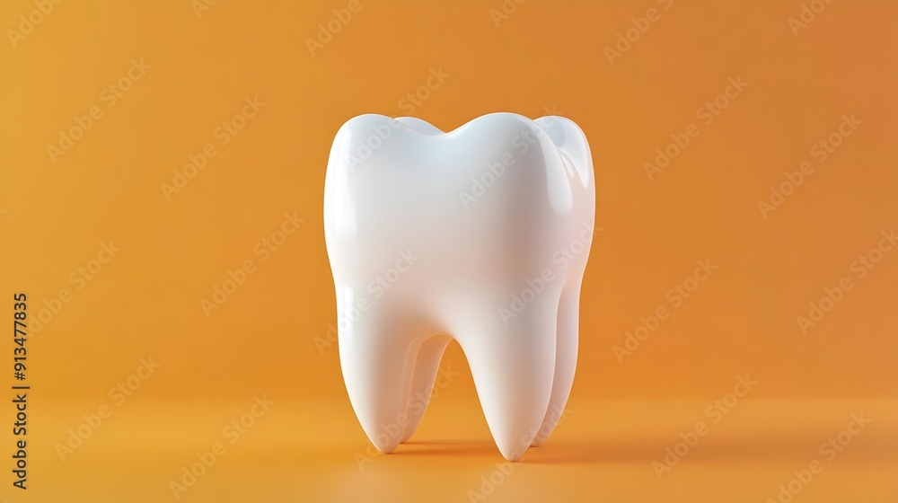 Minimalist 3D Tooth Icon on Vibrant Orange Background Minimalist 3D Tooth Icon on Vibrant Orange Background