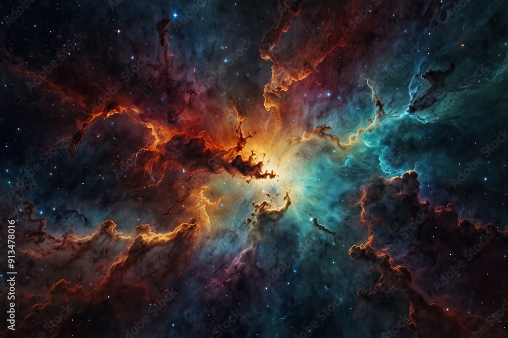 Fototapeta premium An ethereal abstract display of colorful space nebula ideal for wallpaper or background uses, sure to be a best-seller for its beauty