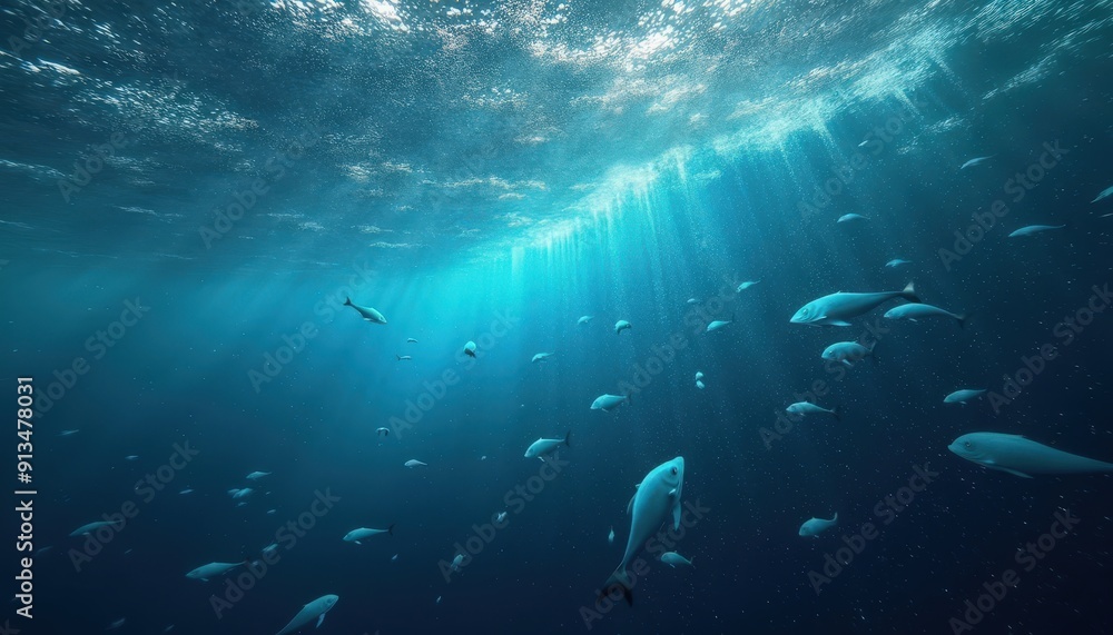 Underwater Scene with Fish and Sunlight. Underwater Scene with Fish and Sunlight.