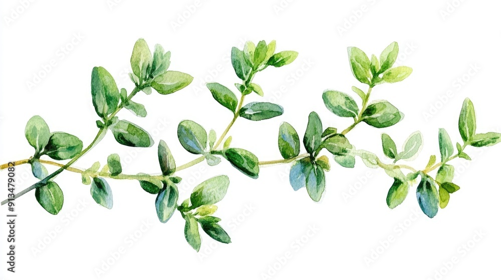Obraz premium Charming and fragrant thyme sprig clipart A whimsical watercolor of a happy fresh herb on a clean white background Perfect for culinary botanical or nature inspired designs