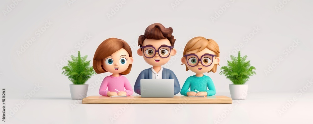 Office briefing, team sharing weekly updates, flat design Office briefing, team sharing weekly updates, flat design