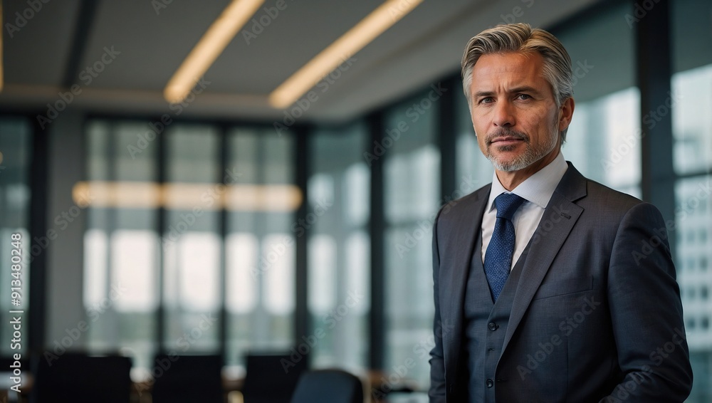 Confident businessman standing in the boardroom during a meeting Confident businessman standing in the boardroom during a meeting