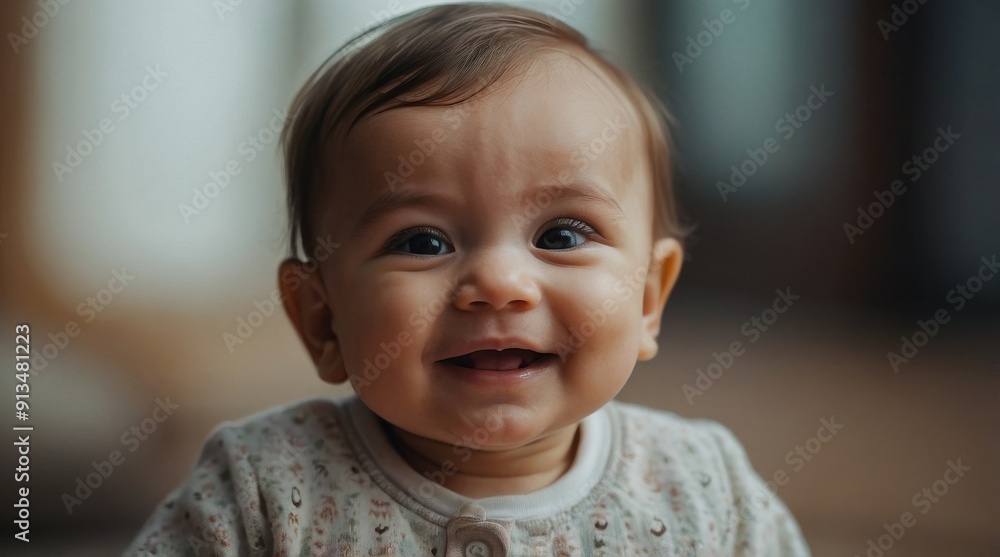 Closeup portrait of beautiful laughing smiling cute baby on blurry background. Funny childhood infant concept Closeup portrait of beautiful laughing smiling cute baby on blurry background. Funny childhood infant concept