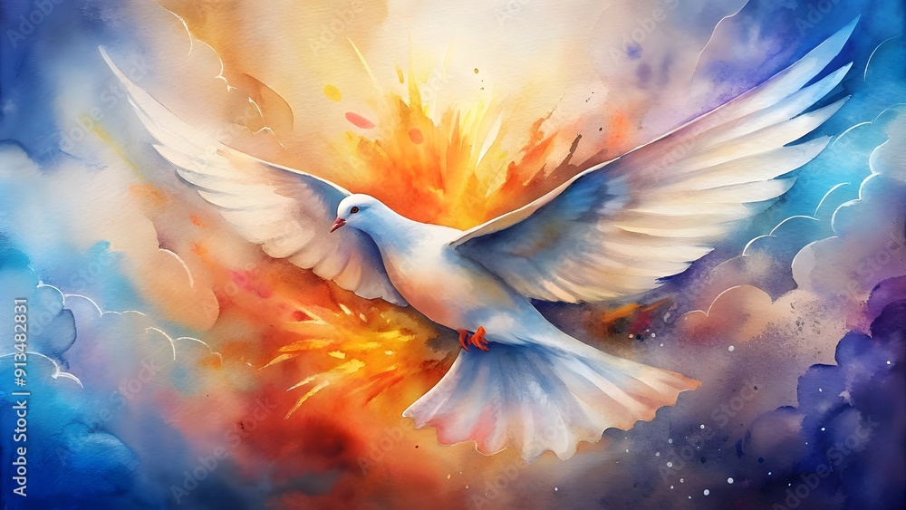 Abstract modern artwork, dov. Concept of the Holy Spirit, Pentecost ...