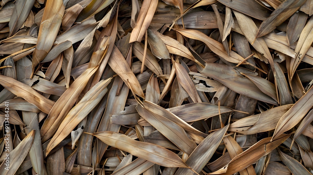 Brown dried bamboo leaves on the ground. Brown dried bamboo leaves on the ground.
