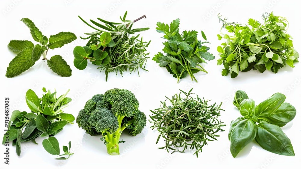 Set of fresh herbs isolated on white background. Herbs collection. Set of fresh herbs isolated on white background. Herbs collection.