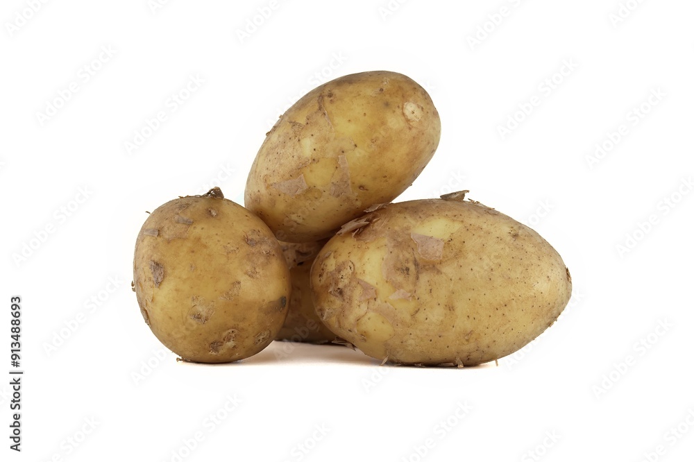 Recent harvest early season potatoes isolated on white Recent harvest early season potatoes isolated on white