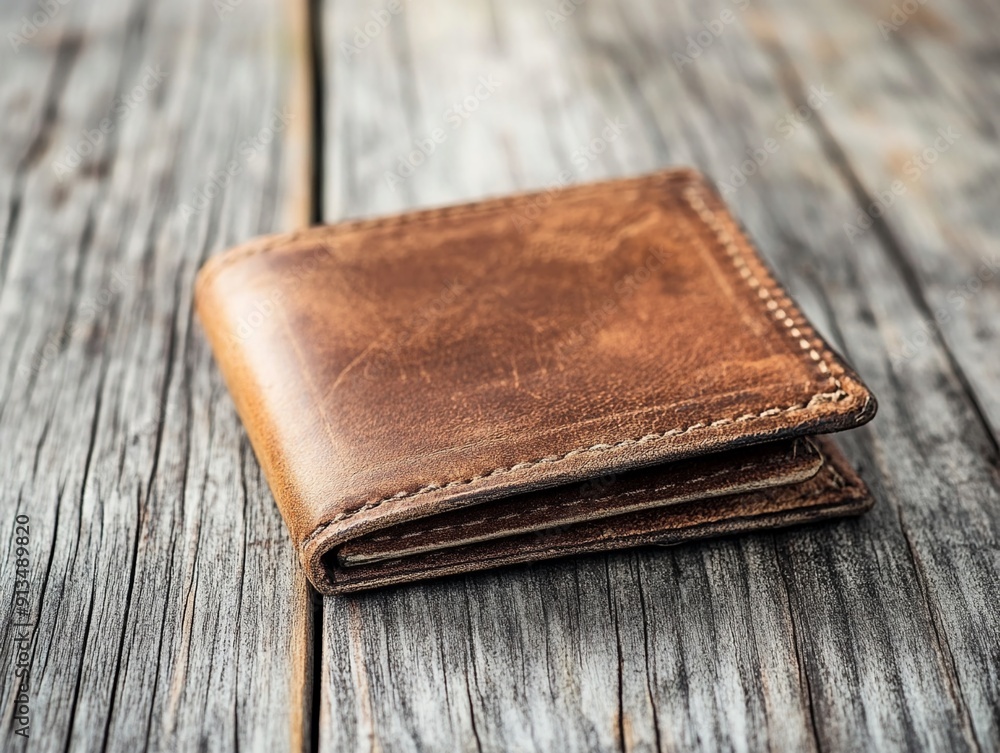 An empty wallet on a weathered wooden table background An empty wallet on a weathered wooden table background