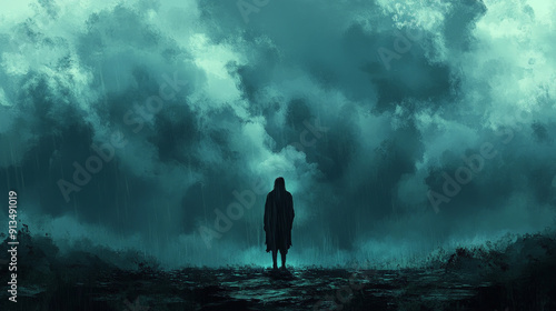 Dark Storm Clouds in Gloomy Rain: Atmospheric Illustration