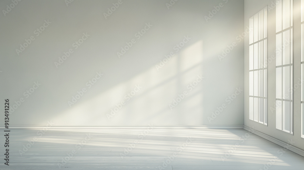 Fototapeta premium A large, empty room with a window that lets in sunlight