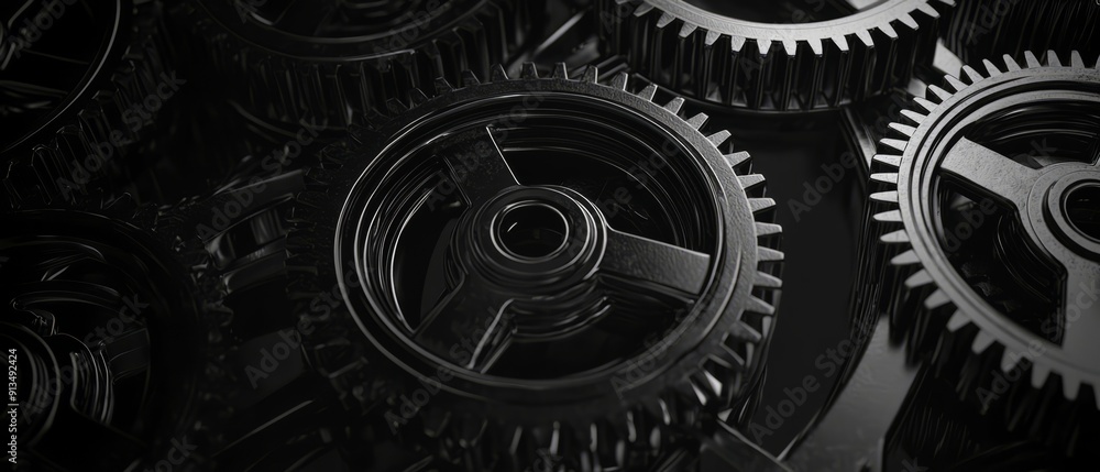 overlay of gear wheels, on black background, Generative AI overlay of gear wheels, on black background, Generative AI