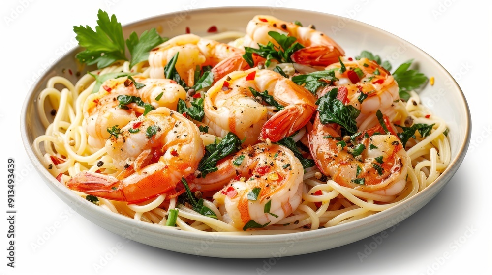 Shrimp Scampi, 3D illustration, realistic, isolated on white background Shrimp Scampi, 3D illustration, realistic, isolated on white background