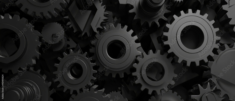 overlay of gear wheels, on black background, Generative AI overlay of gear wheels, on black background, Generative AI