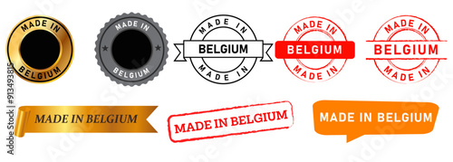 made in Belgium stamp logo badge sticker collection retro grunge template icon