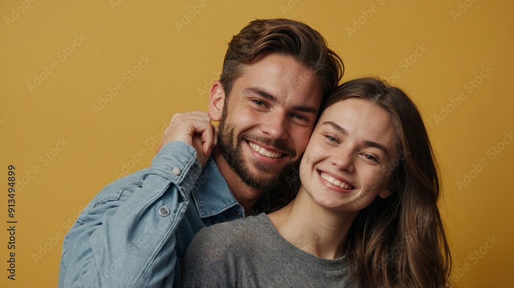 Portrait of a boyfriend embracing her smiling girlfriend Portrait of a boyfriend embracing her smiling girlfriend