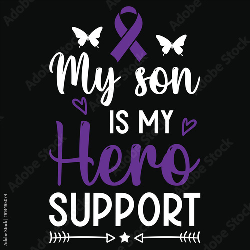 My son is my hero support pancreatic cancer awareness typography tshirt design