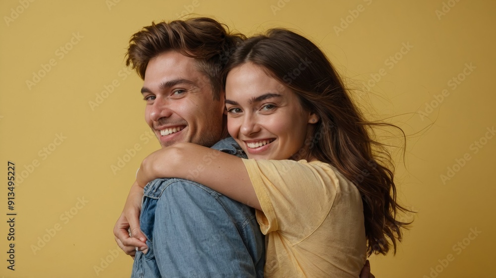 Portrait of a boyfriend embracing her smiling girlfriend Portrait of a boyfriend embracing her smiling girlfriend