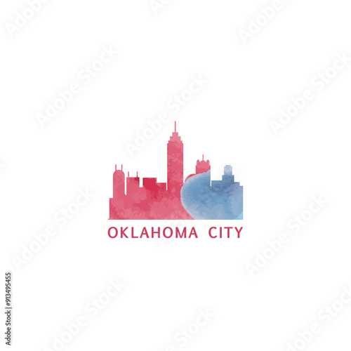 Oklahoma City, USA state watercolor cityscape skyline city panorama vector flat modern logo, icon. United States of America emblem with landmarks and buildings. Isolated colorful graphic