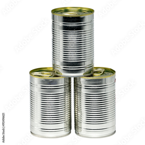 3 food cans stacked isolated on a white background