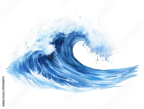 Watercolor painted ocean wave icon or symbol in shades of blue dynamic and fluid against a clean white background  Elegant and minimalist aquatic design element perfect for branding logos
