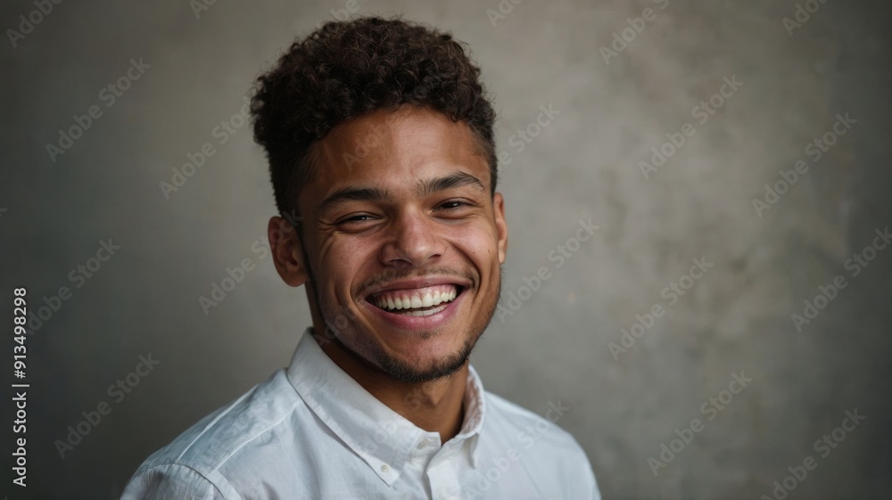 Portrait of a joyful young man in white shirt Portrait of a joyful young man in white shirt