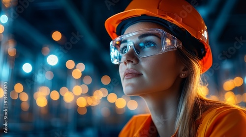 Female Engineer Wearing Safety Gear in Industrial Setting