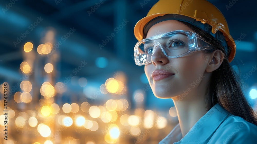 Female Engineer in Hard Hat and Safety Goggles Female Engineer in Hard Hat and Safety Goggles