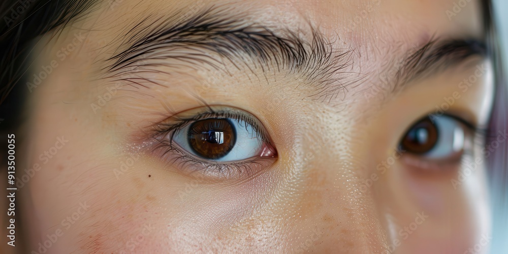 Fototapeta premium Asian Eye. Close-up of Beautiful Asian Woman's Eye with Perfect Eyebrow