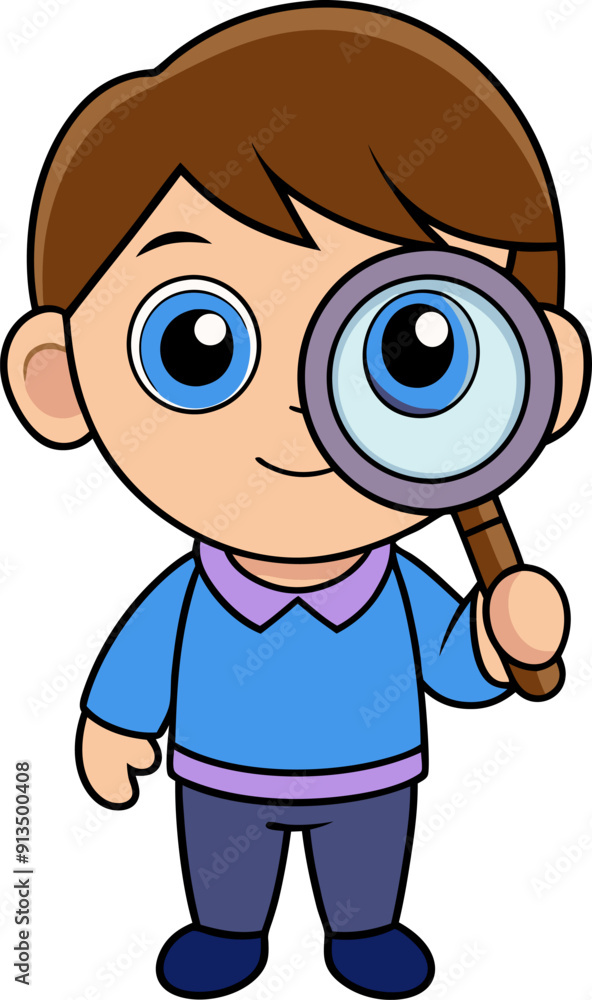 Child holding magnifying glass isolated on transparent background Child holding magnifying glass isolated on transparent background