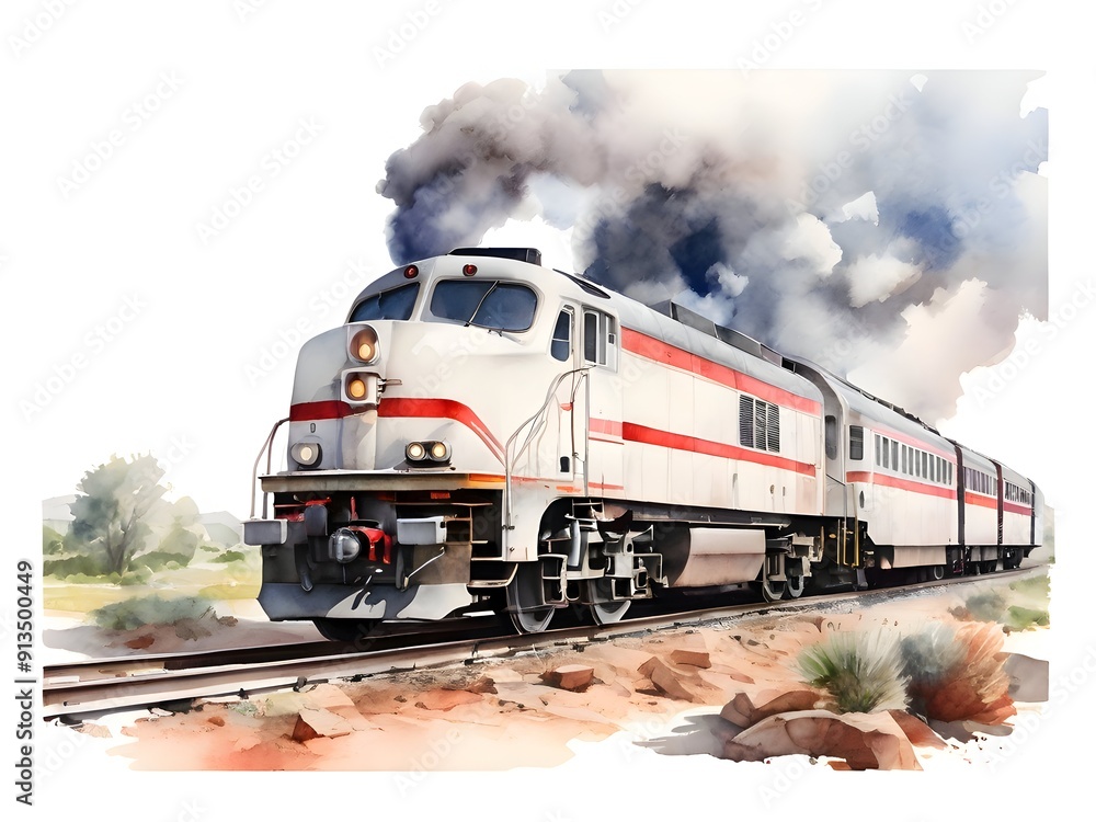 Obraz premium Train Watercolor Landscape Nature Art