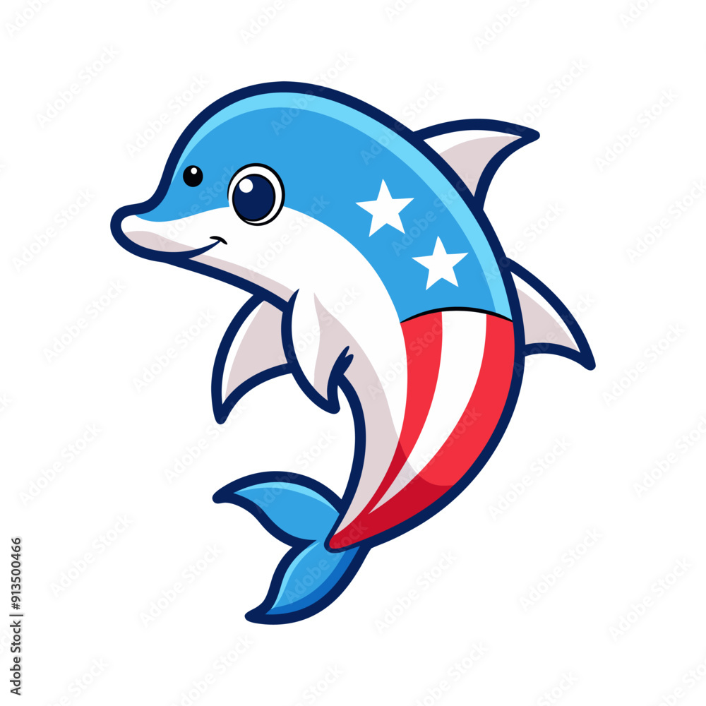 Fototapeta premium Cute Dolphin with American Flag clipart