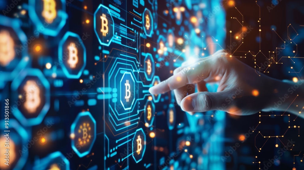 Hand Interacting with Bitcoin Network Hand Interacting with Bitcoin Network