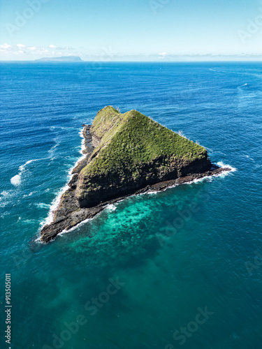 A drone view from a tropical island in Hiva Oa, French polynesia, Marquesas