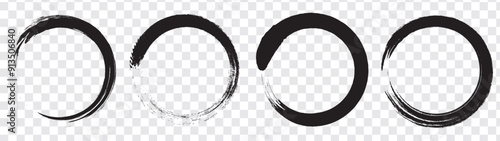 Black & Red Zen Circle Brush Logo, Sign, Icon Vector Design Illustration. Circle Brush Zen, Enzo Logo, Sign, Icon Set Vector Illustration Template. Eps 10.