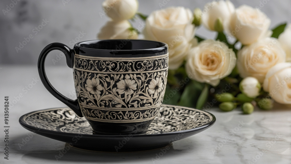Fototapeta premium Image of a black cup with a classic elegant theme, AI generate 4