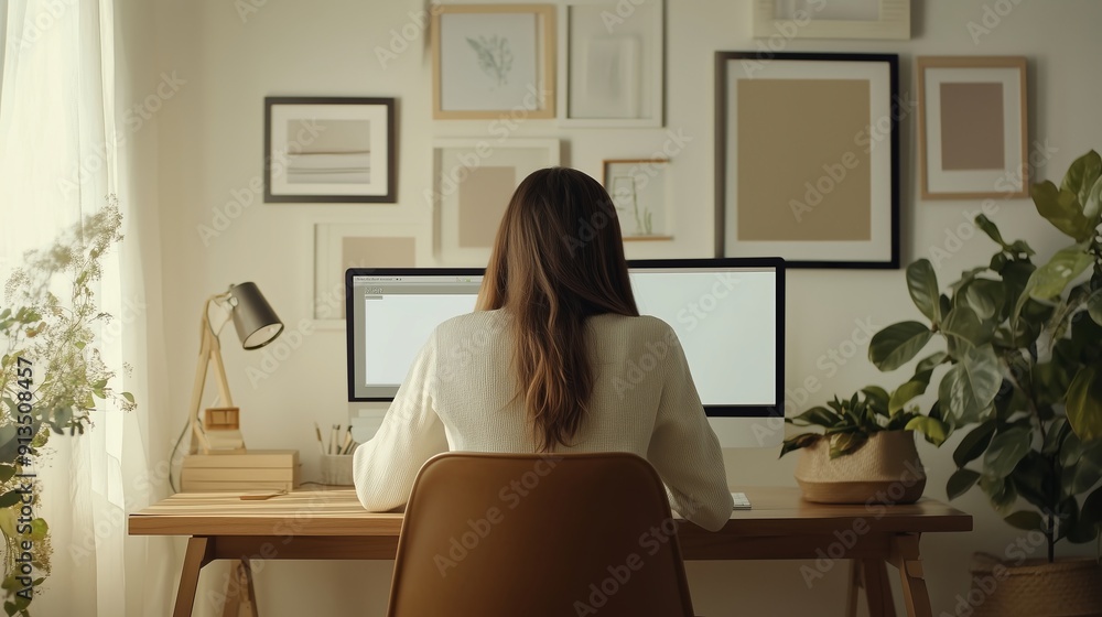 A Woman Working in a Stylish Home Office Environment