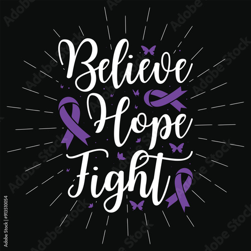 Believe hope fight pancreatic cancer awareness typography tshirt design