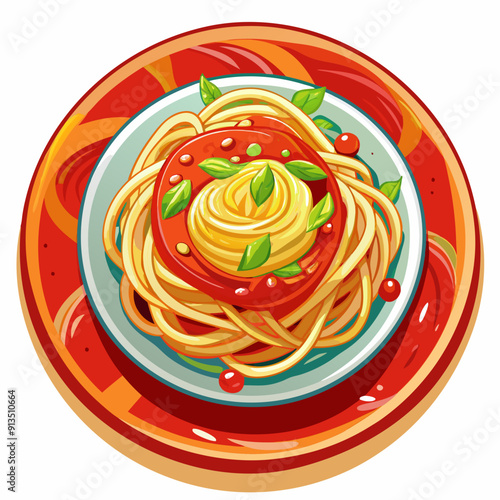 Spagetti  in dish, white background