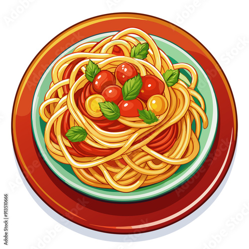 Spagetti  in dish, white background