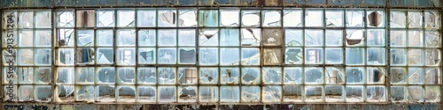 Shattered glass block windows in an abandoned building at Joliet State Prison on 1125 Collins Street Joliet photo