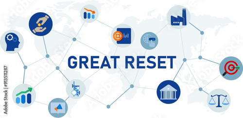 great reset icon set governance new order era phase after great recession development design