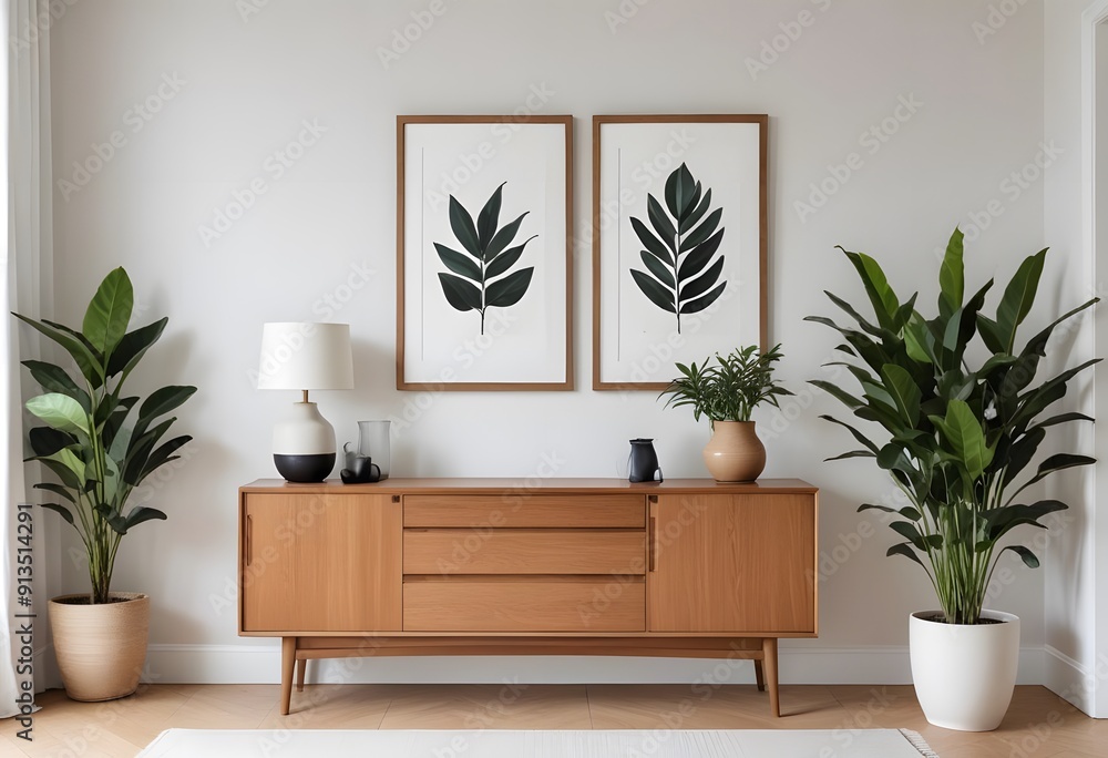 A minimalist living room with blank framed wall art a white sofa, wooden furniture, A minimalist living room with blank framed wall art a white sofa, wooden furniture,