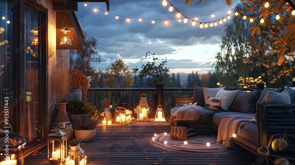 View over cozy outdoor terrace with outdoor View over cozy outdoor terrace with outdoor