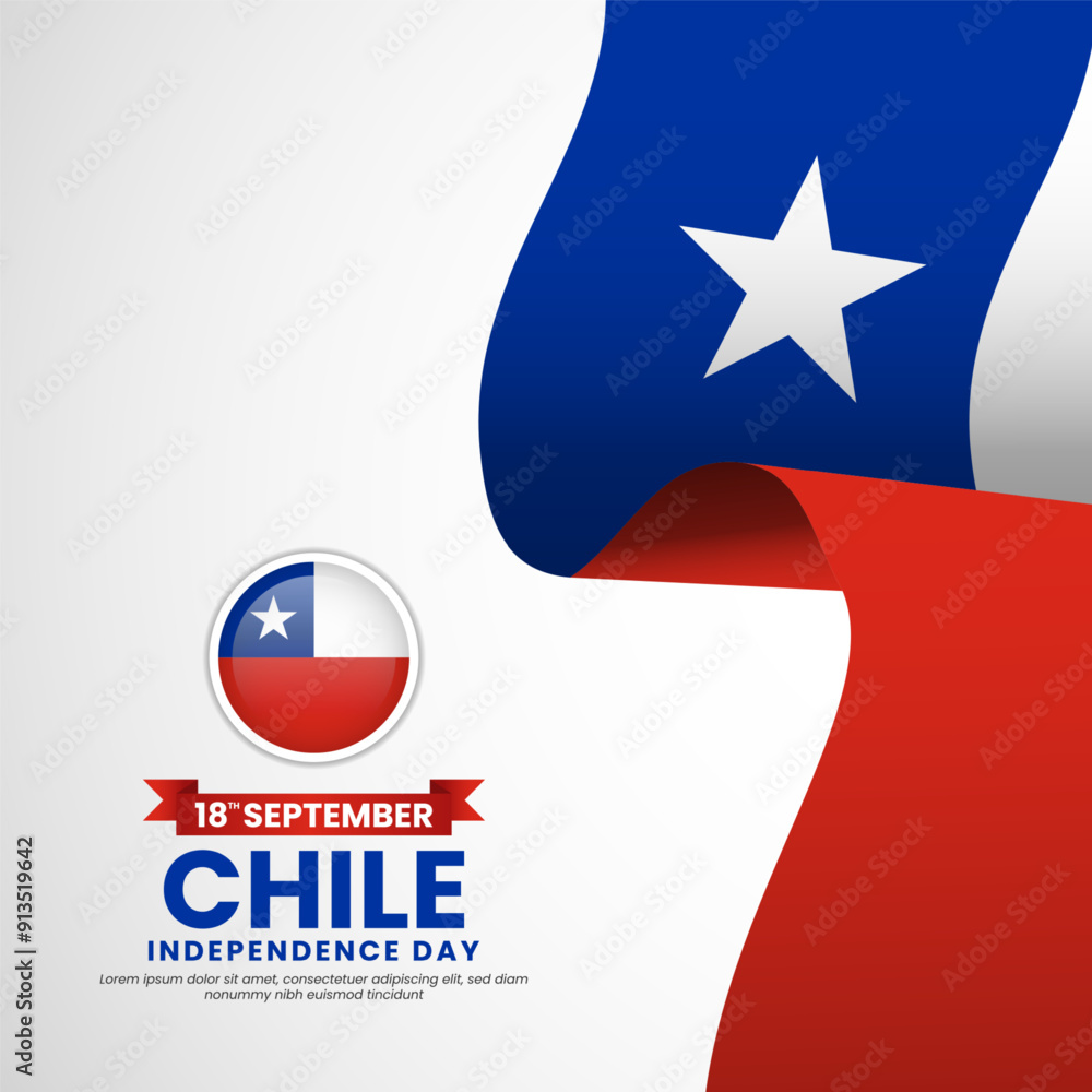 Chile independence day celebration square Banner illustration with waving flag vector illustration Chile independence day celebration square Banner illustration with waving flag vector illustration