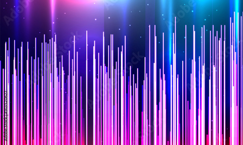 Abstract technology futuristic vertical lines with sparkles lights. Technology vertical lines visual pattern. Data flows modern backdrop. Dynamic glowing light streaks straight background. Tech Vector
